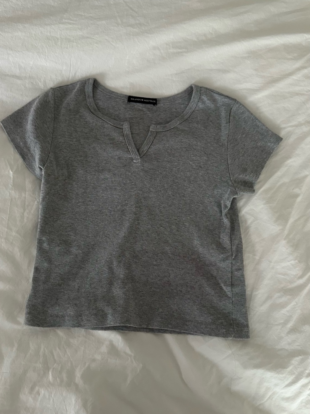 Brandy Melville Gray Notch-Neck Short Sleeve Tee